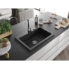 Mexen Elix Granitspüle 1-beckig 700 x 500 mm, Schwarz/Silber Metallic, Siphon Chrom - 6526701005-73
