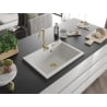 Mexen Elix Granitspüle 1-becken 700 x 500 mm, weiß, goldener Siphon - 6526701005-20-G