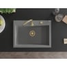 Mexen Elix Granitspüle 1-beckig 700 x 500 mm, grau, goldener Siphon - 6526701005-71-G