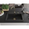 Mexen Elix Granitspüle 1-beckig 700 x 500 mm, schwarz/silber metallic, goldener Siphon - 6526701005-73-G