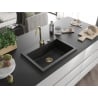 Mexen Elix Granitspüle 1-beckig 700 x 500 mm, schwarz/silber metallic, goldener Siphon - 6526701005-73-G