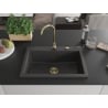 Mexen Elix Granitspüle 1-beckig 700 x 500 mm, schwarz gesprenkelt, goldener Siphon - 6526701005-76-G
