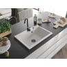 Mexen Elix Granitspüle 1-Becken 700 x 500 mm, weiß, schwarzer Siphon - 6526701005-20-B