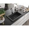 Mexen Elix Granitspüle, 1-beckig, 700 x 500 mm, schwarz gesprenkelt, schwarzer Siphon - 6526701005-76-B