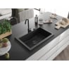 Mexen Elix Granitspüle, ein Becken, 700 x 500 mm, schwarz/silberner Metallic-Look, schwarzer Siphon - 6526701005-73-B