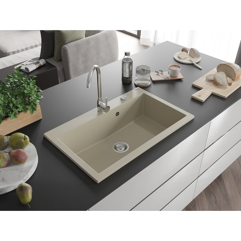 Mexen Elix Granitspüle 1-beckig 800 x 500 mm, beige, Siphon chrom - 6527801005-69