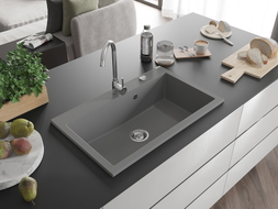 Mexen Elix Granitspüle 1-becken 800 x 500 mm, grau, Siphon chrom - 6527801005-71