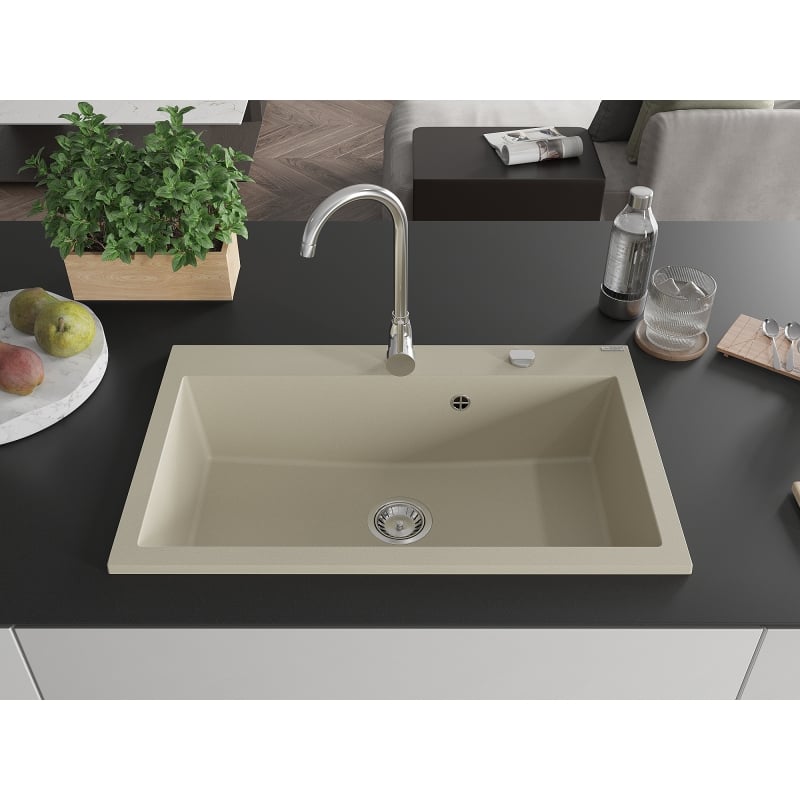 Mexen Elix Granitspüle 1-beckig 800 x 500 mm, beige, Siphon chrom - 6527801005-69