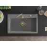 Mexen Elix Granitspüle 1-beckig 800 x 500 mm, grau, goldener Siphon - 6527801005-71-G