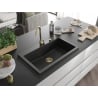 Mexen Elix Granitspüle, 1-Becken, 800 x 500 mm, schwarz/silber metallic, goldener Siphon - 6527801005-73-G