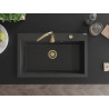 Mexen Elix Granitspüle 1-Becken 800 x 500 mm, schwarz gesprenkelt, goldener Siphon - 6527801005-76-G