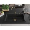 Mexen Elix Granitspüle, 1-Becken, 800 x 500 mm, schwarz/silber metallic, goldener Siphon - 6527801005-73-G