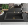 Mexen Elix Granitspüle 1-Becken 800 x 500 mm, schwarz gesprenkelt, goldener Siphon - 6527801005-76-G