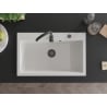 Mexen Elix Granitspüle 1-becken 800 x 500 mm, weiß, schwarzer Siphon - 6527801005-20-B