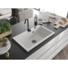 Mexen Elix Granitspüle 1-becken 800 x 500 mm, weiß, schwarzer Siphon - 6527801005-20-B