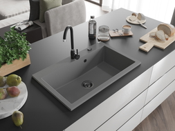Mexen Elix Granitspüle 1-Becken 800 x 500 mm, grau, schwarzer Siphon - 6527801005-71-B