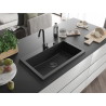Mexen Elix Granitspüle 1-beckig 800 x 500 mm, schwarz/silber metallic, schwarzer Siphon - 6527801005-73-B
