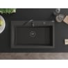 Mexen Elix Granitspüle 1-Becken 800 x 500 mm, Schwarz gesprenkelt, Schwarzer Siphon - 6527801005-76-B