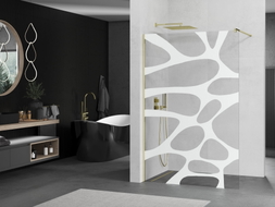 Mexen Kioto Duschwand Walk-in 100 x 200 cm, weiße Welle 8 mm, gold - 800-100-101-50-97