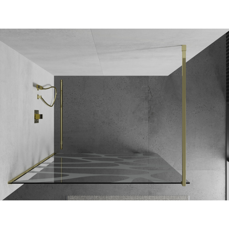 Mexen Kioto Duschwand Walk-in 100 x 200 cm, weiße Welle 8 mm, gold - 800-100-101-50-97