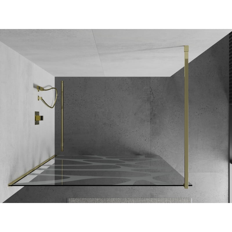 Mexen Kioto Duschwand Walk-in 110 x 200 cm, weiße Welle 8 mm, gold - 800-110-101-50-97