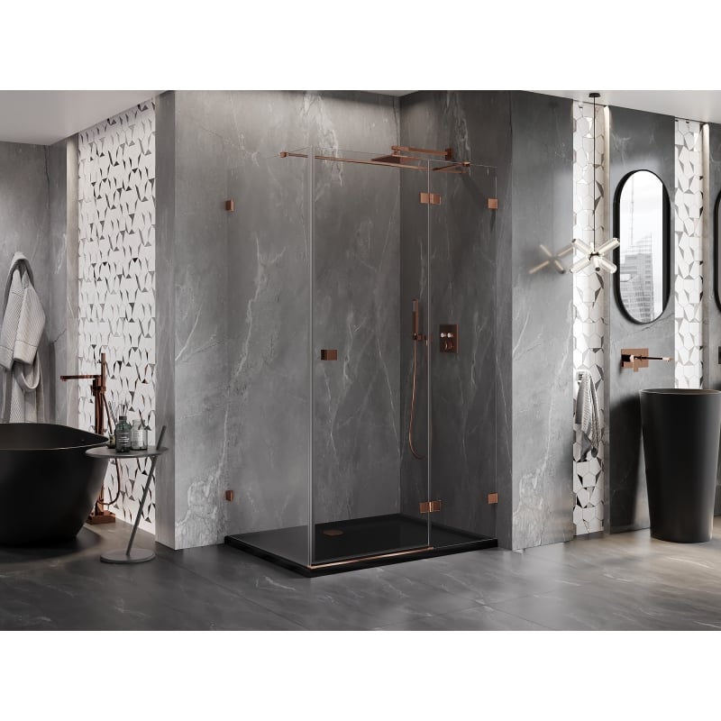 Mexen Lunar T Duschkabine schwenkbar rechts 135 x 110 cm, transparent, Roségold - 834T-135-110-60-00-P