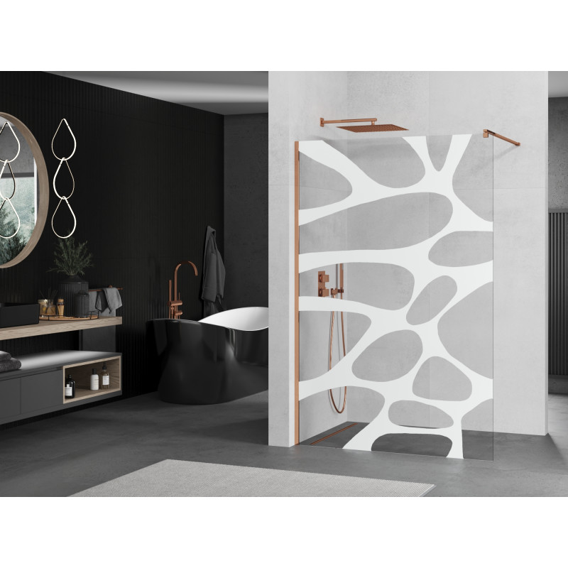 Mexen Kioto Duschwand Walk-in 80 x 200 cm, weiße Welle 8 mm, Roségold - 800-080-101-60-97
