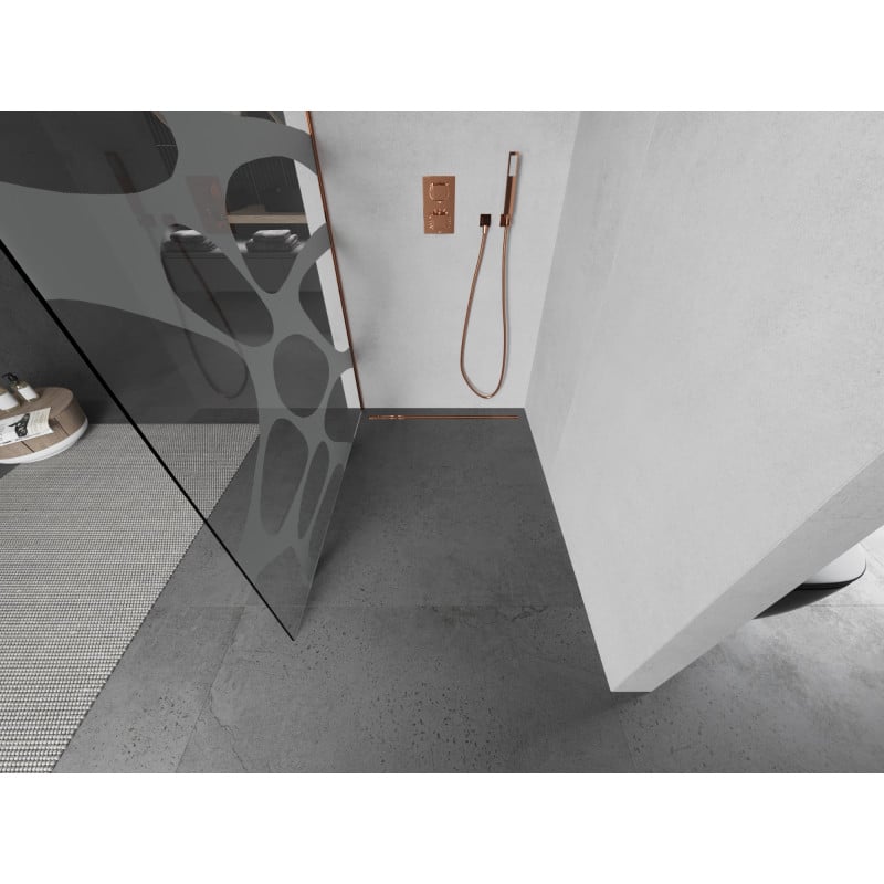 Mexen Kioto Duschwand Walk-in 100 x 200 cm, weiße Welle 8 mm, Roségold - 800-100-101-60-97