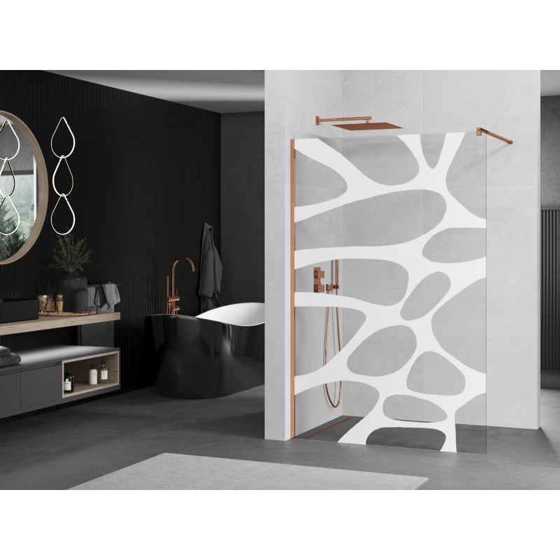 Mexen Kioto Duschwand Walk-in 110 x 200 cm, weiße Welle 8 mm, Roségold - 800-110-101-60-97