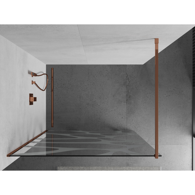 Mexen Kioto Duschwand Walk-in 140 x 200 cm, weiße Welle 8 mm, Roségold - 800-140-101-60-97