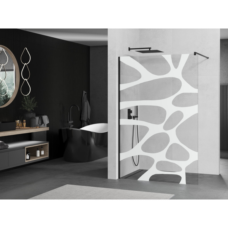 Mexen Kioto Duschwand Walk-in 100 x 200 cm, weiße Welle 8 mm, schwarz - 800-100-101-70-97