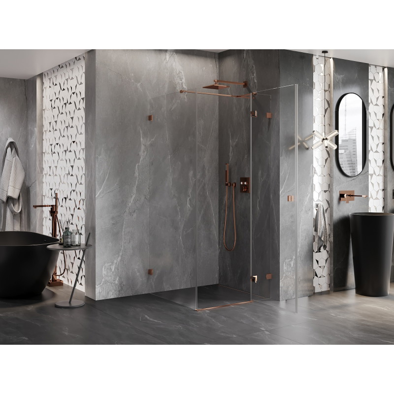 Mexen Lunar T Duschkabine schwenkbar rechts 120 x 120 cm, transparent, Roségold - 834T-120-120-60-00-P