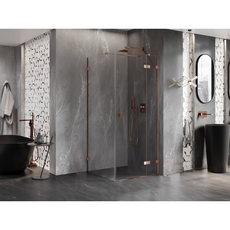 Mexen Lunar T Duschkabine schwenkbar rechts 120 x 120 cm, transparent, Roségold - 834T-120-120-60-00-P
