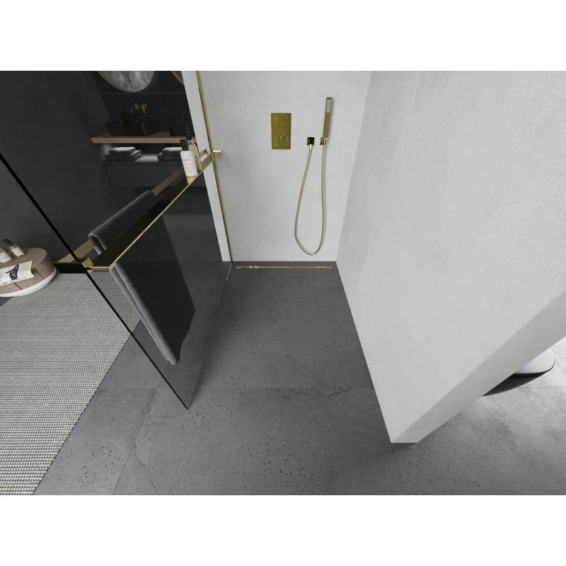 Mexen Kioto+ Duschwand mit Regal Walk-in 100 x 200 cm, transparent, gold - 800-100-121-50-00
