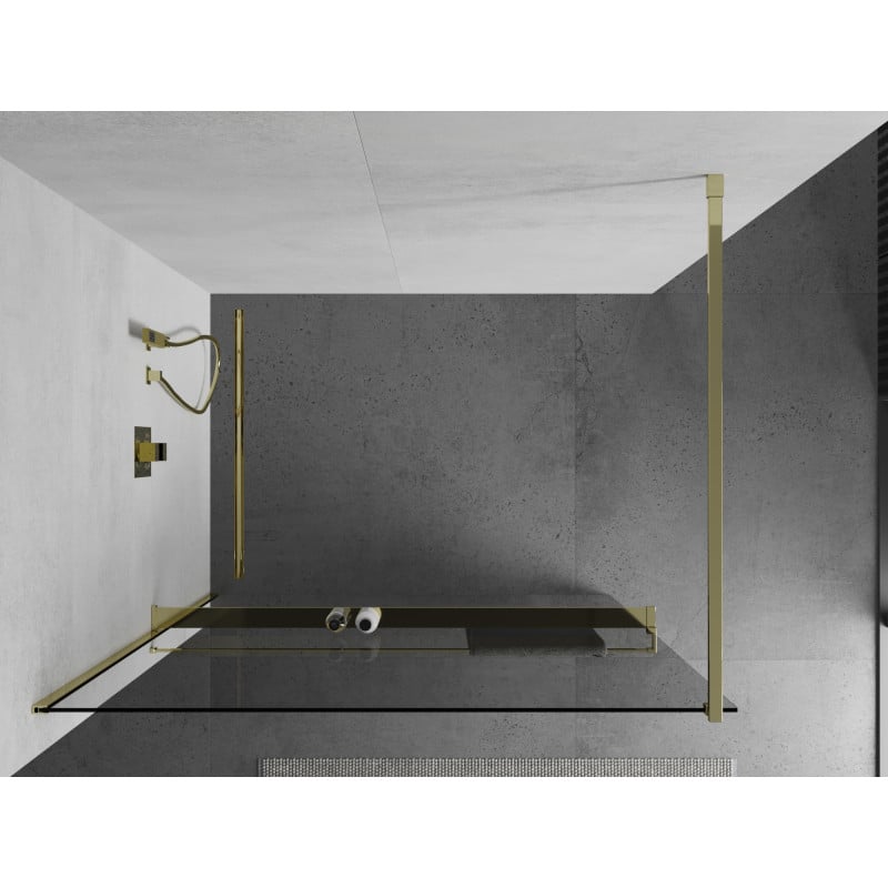Mexen Kioto+ Duschwand mit Ablage Walk-in 110 x 200 cm, transparent, gold - 800-110-121-50-00