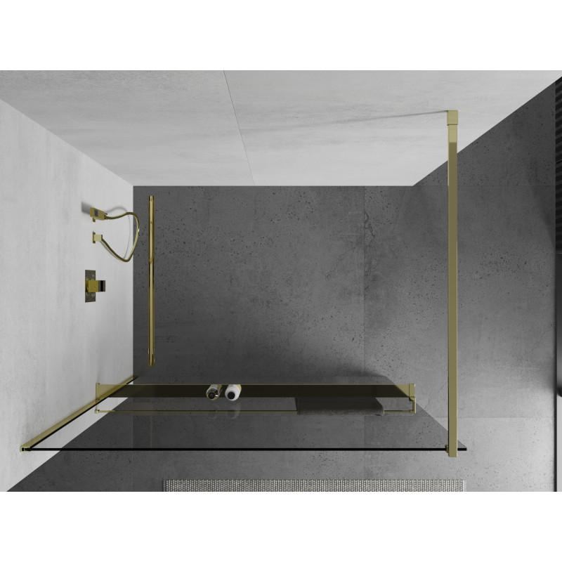 Mexen Kioto+ Duschwand mit Regal Walk-in 120 x 200 cm, transparent, gold - 800-120-121-50-00