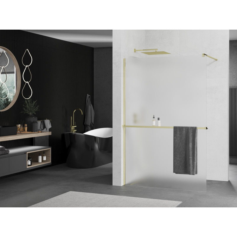 Mexen Kioto+ Duschwand mit Ablage Walk-in 80 x 200 cm, Frost, Gold - 800-080-121-50-30