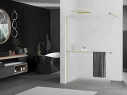 Mexen Kioto+ Duschwand mit Ablage Walk-in 90 x 200 cm, matt, gold - 800-090-121-50-30
