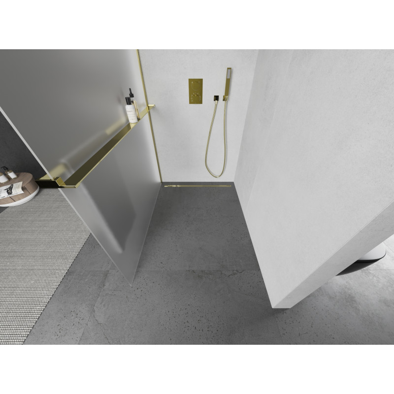Mexen Kioto+ Duschwand mit Ablage Walk-in 90 x 200 cm, matt, gold - 800-090-121-50-30