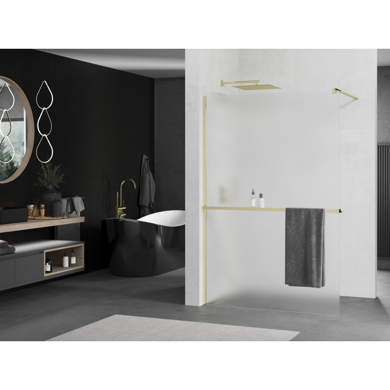 Mexen Kioto+ Duschwand mit Regal Walk-in 120 x 200 cm, matt, gold - 800-120-121-50-30
