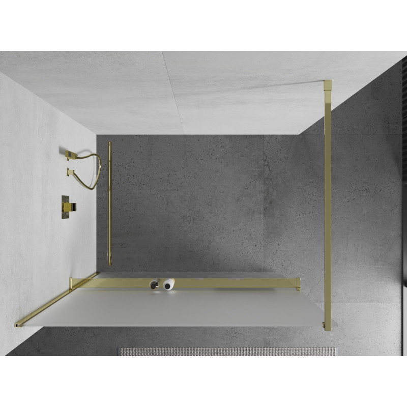 Mexen Kioto+ Duschwand mit Regal Walk-in 120 x 200 cm, matt, gold - 800-120-121-50-30
