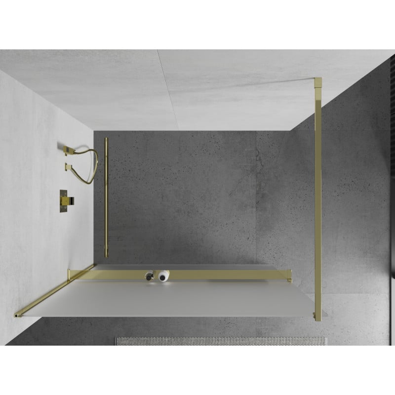 Mexen Kioto+ Duschwand mit Regal Walk-in 120 x 200 cm, Mattglas, Gold - 800-120-121-50-30