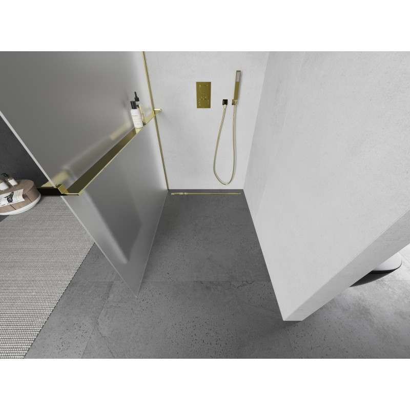 Mexen Kioto+ Duschwand mit Regal Walk-in 120 x 200 cm, matt, gold - 800-120-121-50-30