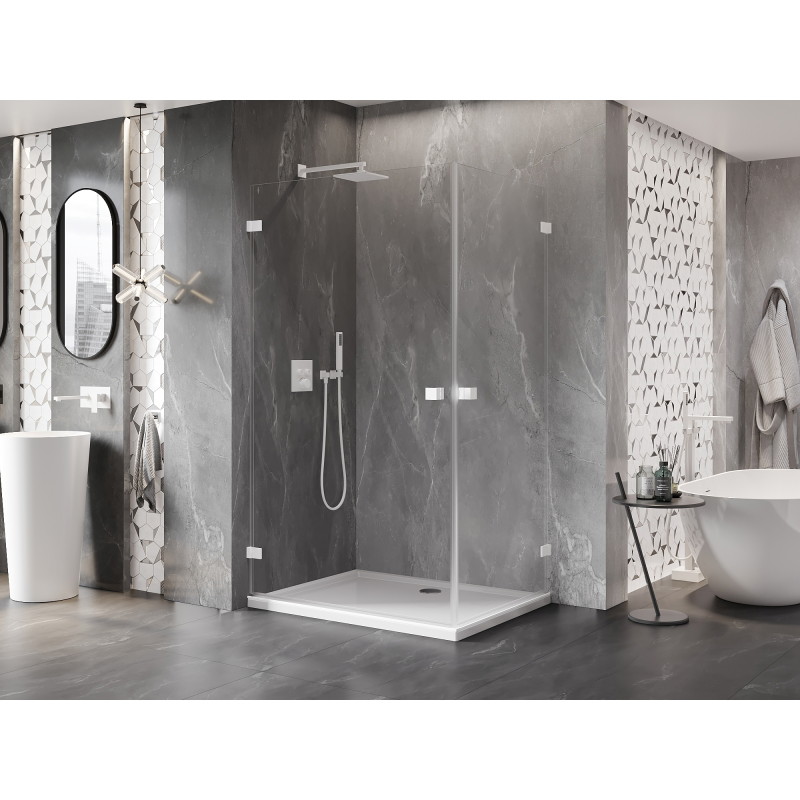 Mexen Lunar-B Duo Duschkabine, schwenkbar 80 x 70 cm, transparent, weiß - 832-080L-070P-20-00