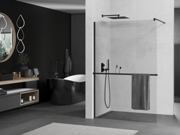 Mexen Kioto+ Duschwand mit Ablage Walk-in 130 x 200 cm, transparent, schwarz - 800-130-121-70-00