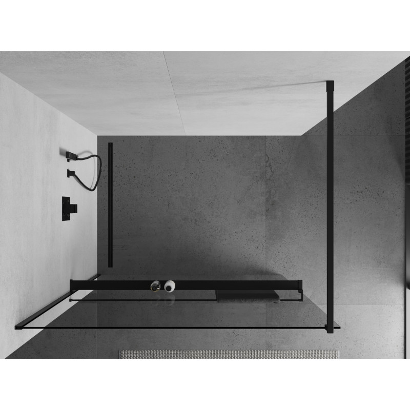 Mexen Kioto+ Duschwand mit Ablage Walk-in 130 x 200 cm, transparent, schwarz - 800-130-121-70-00