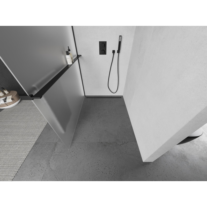 Mexen Kioto+ Duschwand mit Ablage Walk-in 70 x 200 cm, matt, schwarz - 800-070-121-70-30