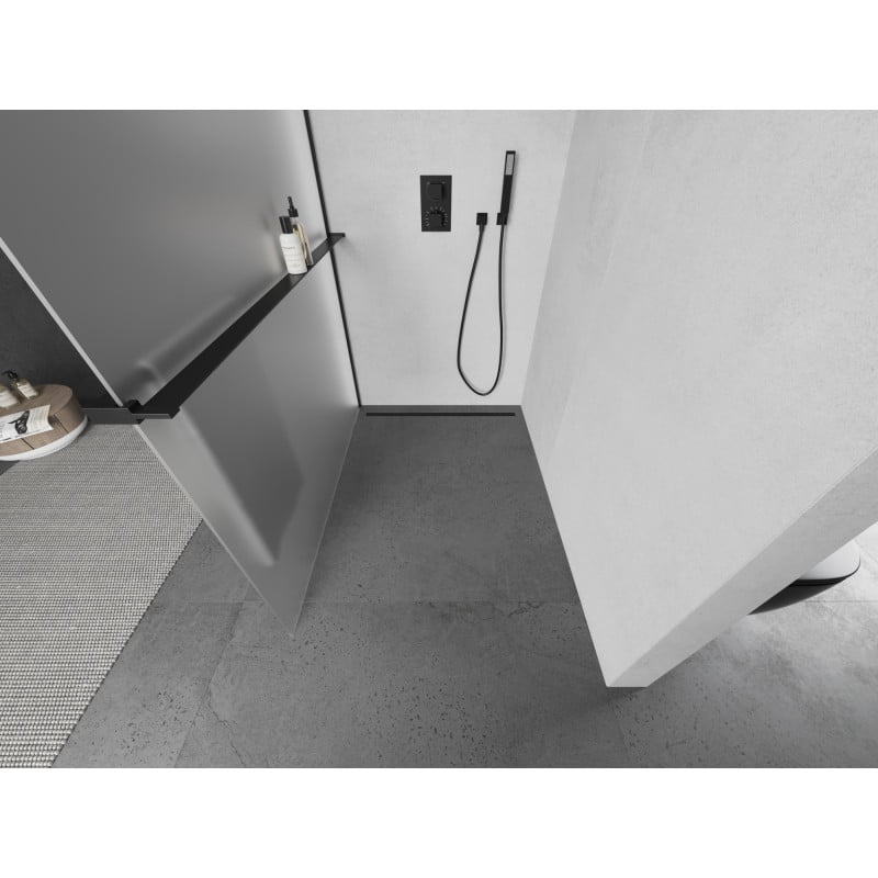 Mexen Kioto+ Duschwand mit Ablage Walk-in 80 x 200 cm, matt, schwarz - 800-080-121-70-30