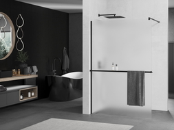 Mexen Kioto+ Duschwand mit Ablage Walk-in 100 x 200 cm, matt, schwarz - 800-100-121-70-30