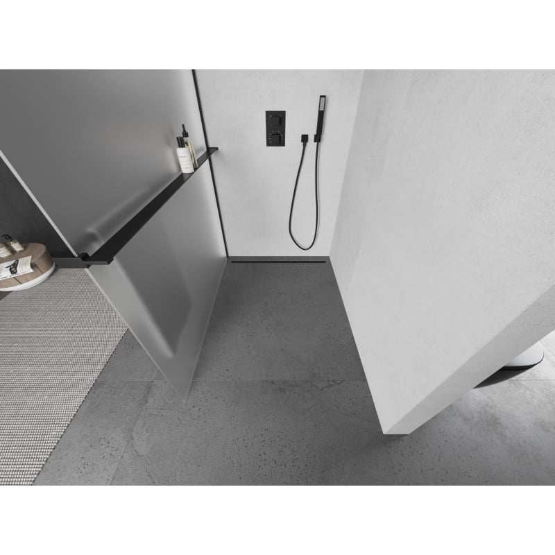 Mexen Kioto+ Duschwand mit Ablage Walk-in 100 x 200 cm, Frost, Schwarz - 800-100-121-70-30